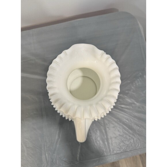 Vintage Fenton White Hobnail Milk Glass Pitcher 8” Ruffled Rim Mid Century - Picture 5 of 7